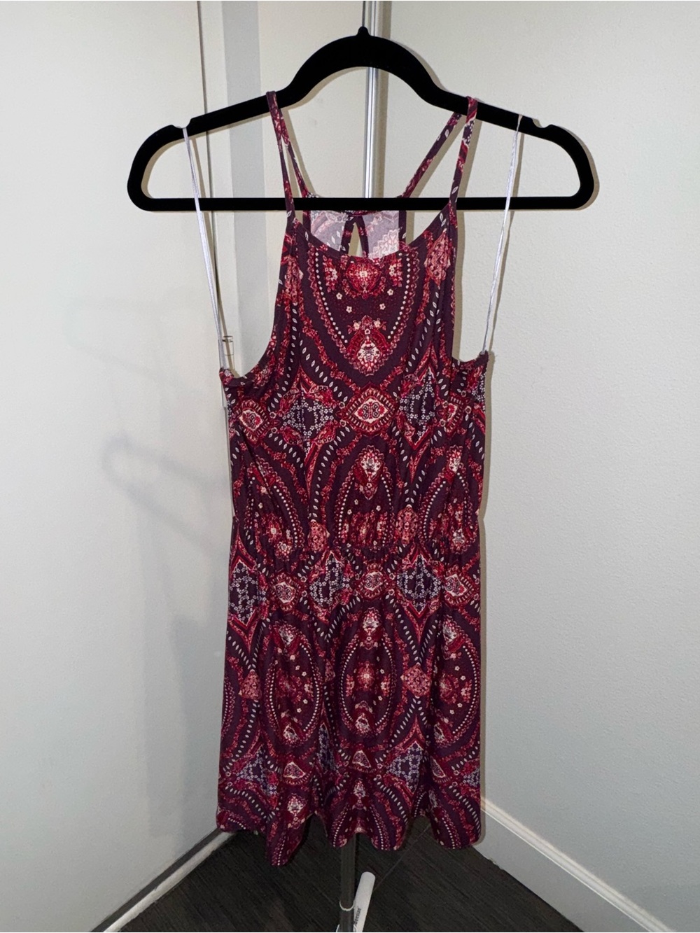 French Grey Purple and Red Paisley Halter Dress Bohemian Festival Colorful